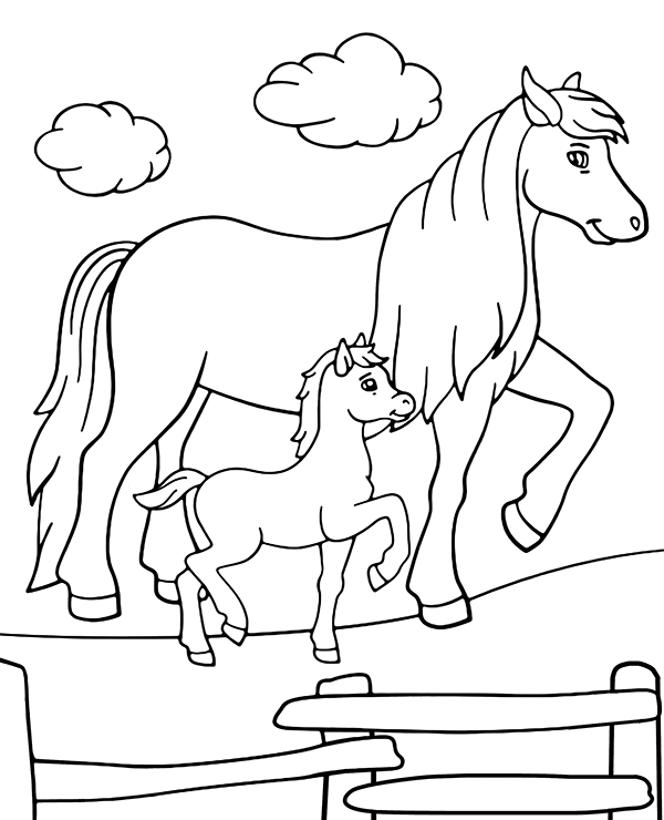 Kolorowanka z dużym i małym koniem